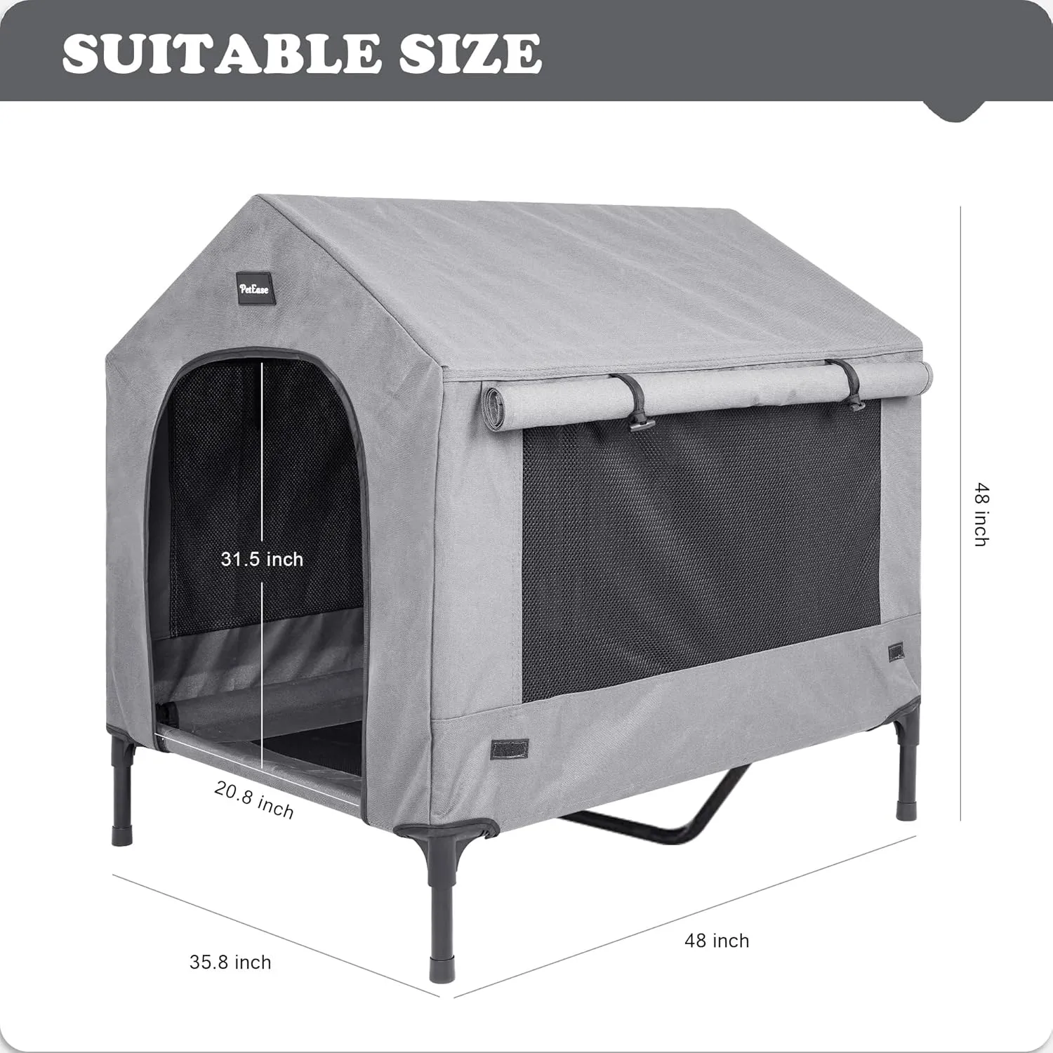 2 in 1 Dog House,Elevated Dog Bed with Removable Cover, Indoor & Outside Puppy Shelter Cot,Raised Dog Bed for Large Dogs & Cats (Grey, Large)