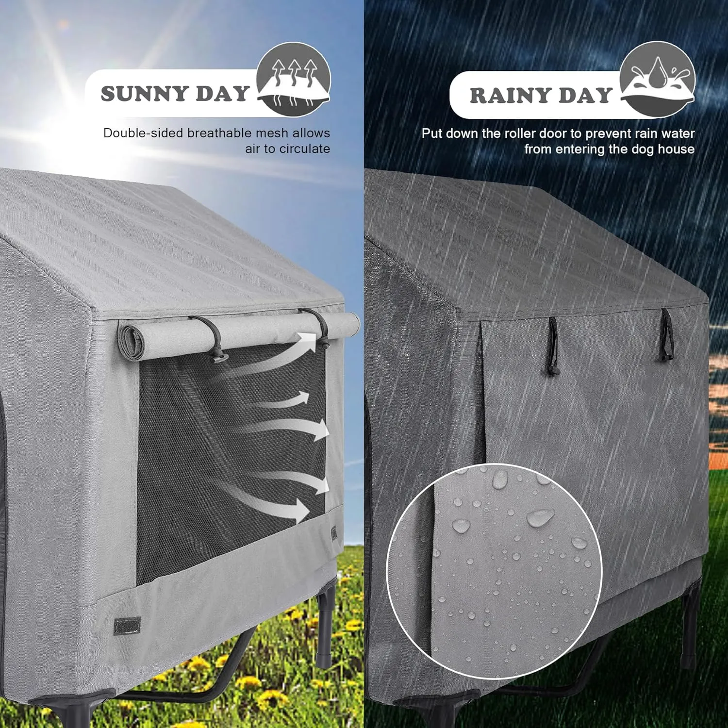 2 in 1 Dog House,Elevated Dog Bed with Removable Cover, Indoor & Outside Puppy Shelter Cot,Raised Dog Bed for Large Dogs & Cats (Grey, Large)