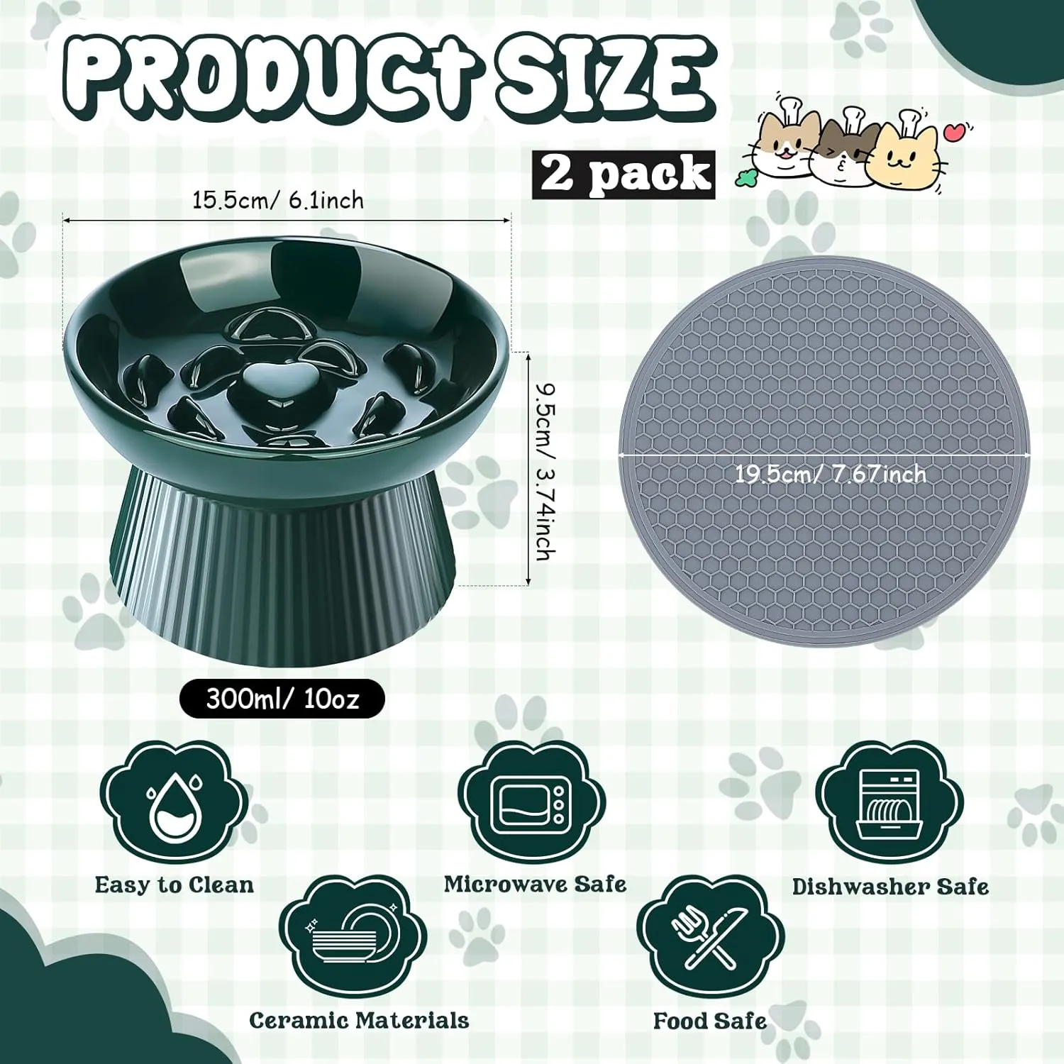 2 Pack Ceramic Raised Slow Feeder Cat Bowls, Elevated Cat Food Bowl for Indoor Cats Small Dogs, Anti Vomiting Cats Feeding Bowls for Dry Wet Food, Lifted Porcelain Slow Feeder
