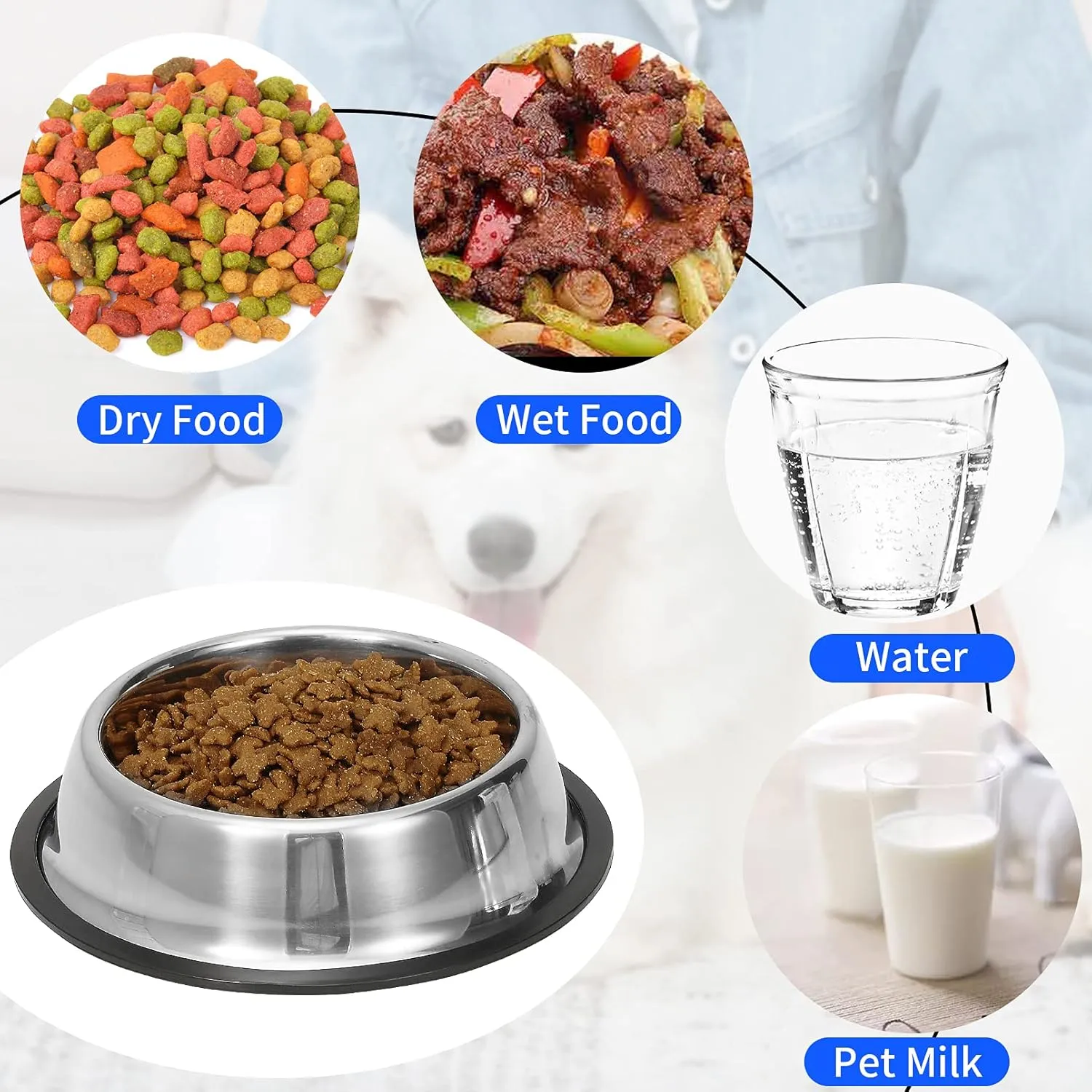 2 Pack Stainless Steel Dog Bowls with Rubber Bottom, Anti-Slip Heavy Duty Premium Quality Pets Feeder Bowls for Dogs and Cats and More (1Cup / 10oz)