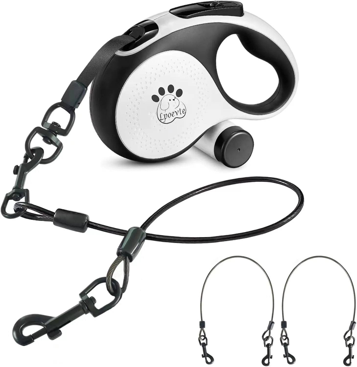 26 ft Retractable Dog Leash with 2 Pack Chew Proof Wire Ropes Chain, 360 Tangle-Free Extendable Dog Lead, Heavy Duty Retractable Leash for Medium to Large Dogs up to 110 lbs