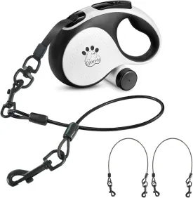 26 ft Retractable Dog Leash with 2 Pack Chew Proof Wire Ropes Chain, 360 Tangle-Free Extendable Dog Lead, Heavy Duty Retractable Leash for Medium to Large Dogs up to 110 lbs