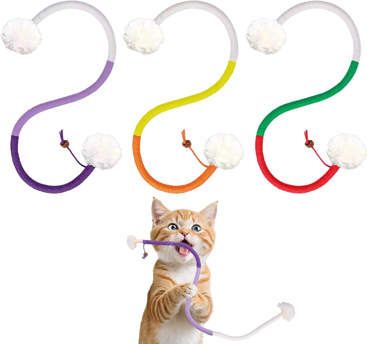 3Pcs 27.5in/70cm Cat Catnip Toys for Indoor Kitten Cat, Scratch Interactive Toy with Catnip, Cotton Rope Silvervine Chew Toys, Cleaning Teeth Stick Dental Care, Kicker Toys for All Breeds