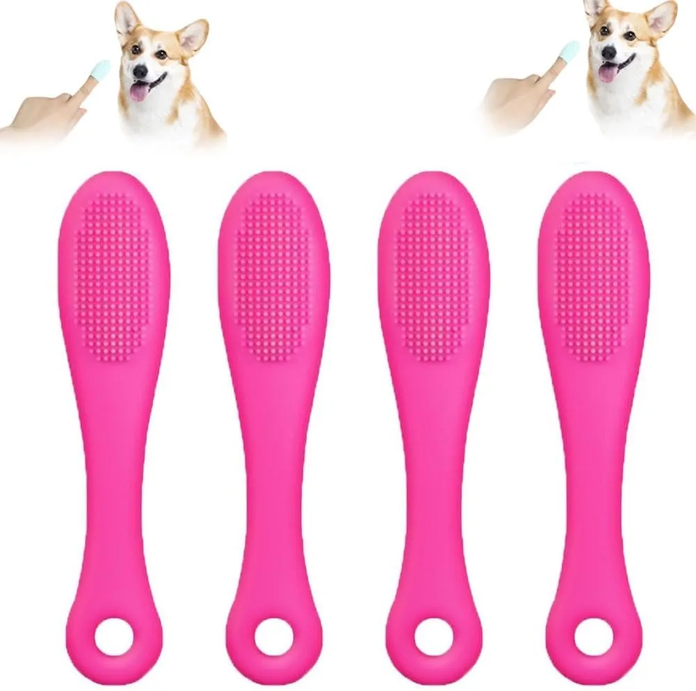 4PCS Silicone Scrubber for Cats Chin,Cat Teeth Cleaning for Care,Dog Toothbrush Finger,Soft Silicone Manual Facial Cleansing Brushes,Finger Brushes Suitable for Dogs and Cats(4pcs-red)