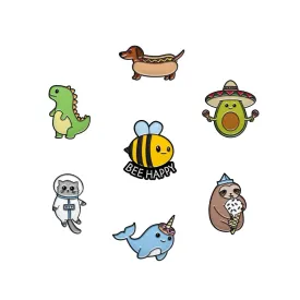 7 Cute Pins for Kids - Enamel Pins for Backpacks Cute Pins for Jackets Enamel Pin Set for Bookbags Dinosaur Lapel Pin & Other Animal Enamel Pins Included (Set 8)
