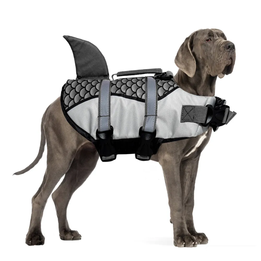 Aiitle Adjustable Shark Dog Life Vest with Rescue Handle Gray