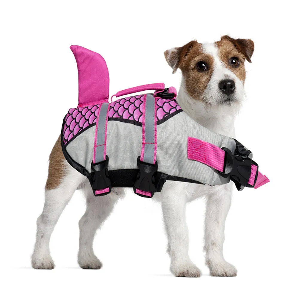 Aiitle Adjustable Shark Dog Life Vest with Rescue Handle Pink
