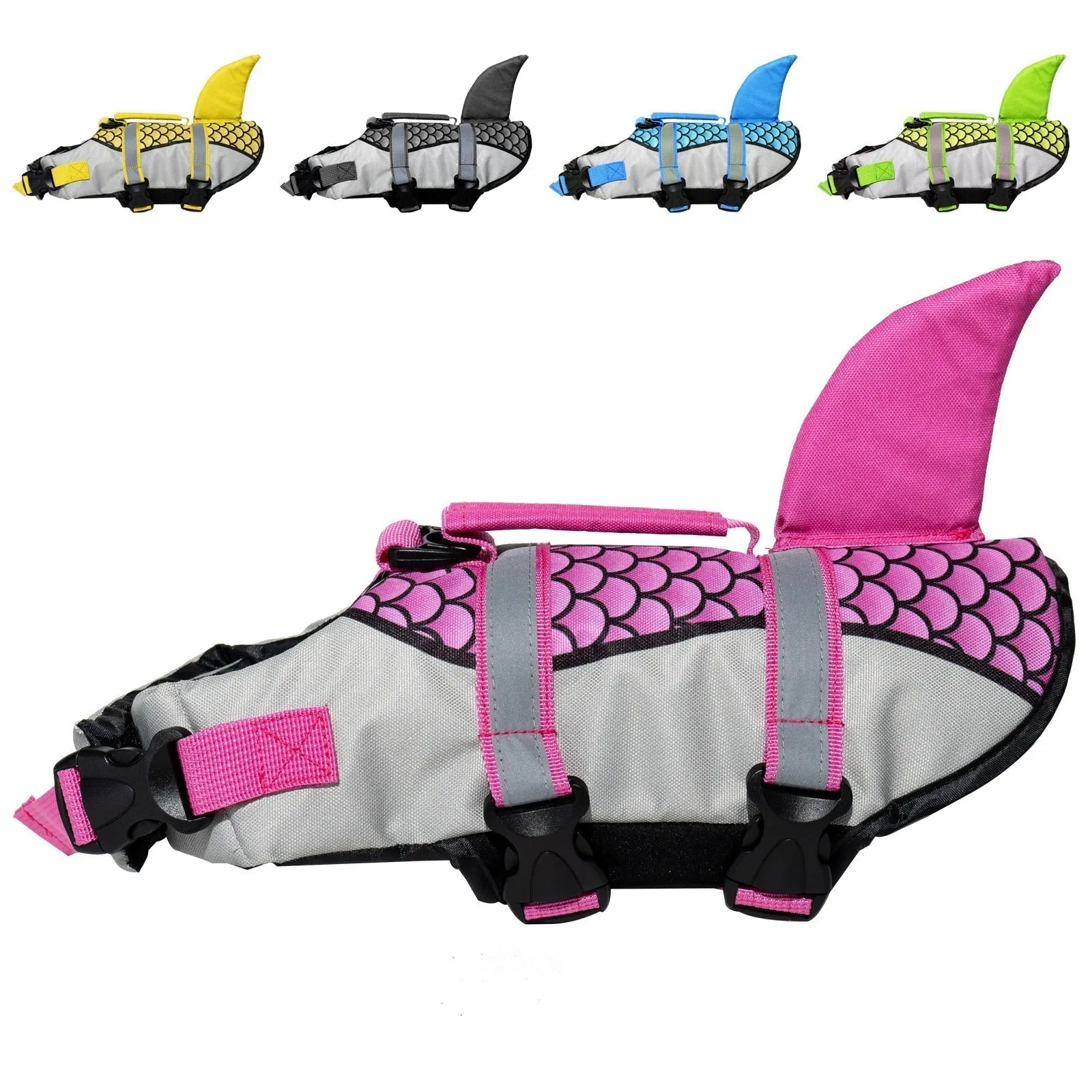 Aiitle Adjustable Shark Dog Life Vest with Rescue Handle Pink