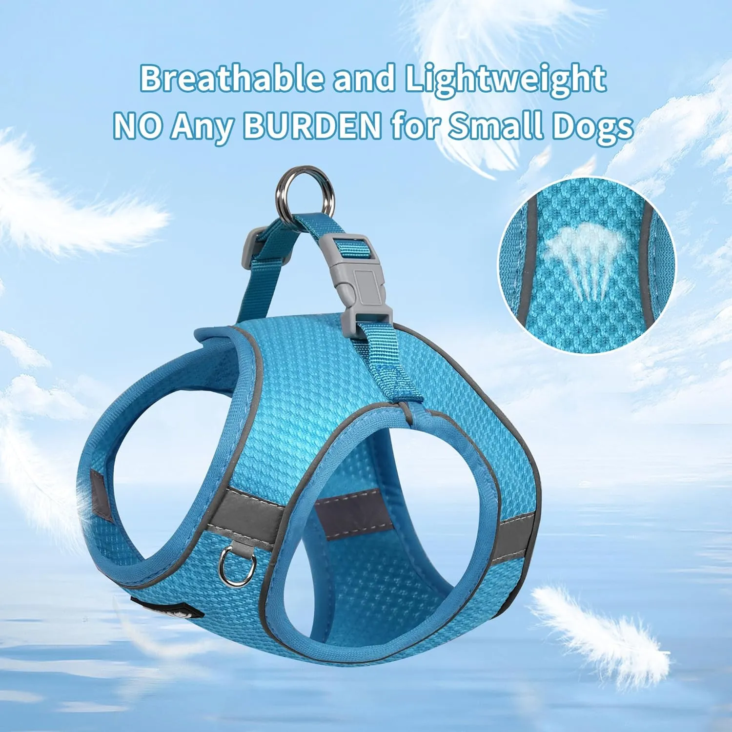 AIITLE Small Dog Harness, No-Pull Cat Harness with a Leash, Step in Adjustable Puppy Harness with Quick-Release Buckle, Reflective Outdoor Pet Vest for Extra Small Dogs and House Cats Blue XXS