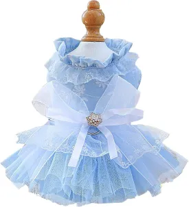 ANIAC Daisy Small Dog Dresses Female with Leash Ring,Bow Knot Girl Puppy Wedding Dress,Valentine's Cat Outfit,Fancy Pet Party Dress for Kitten Chihuahua Yorkie Pomeranian (Blue, X-Small)