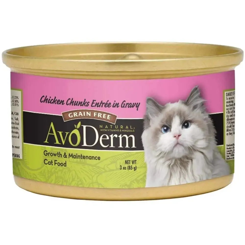 AvoDerm Grain Free Chicken Chunks Entree in Gravy Canned Cat Food 24ea/3oz