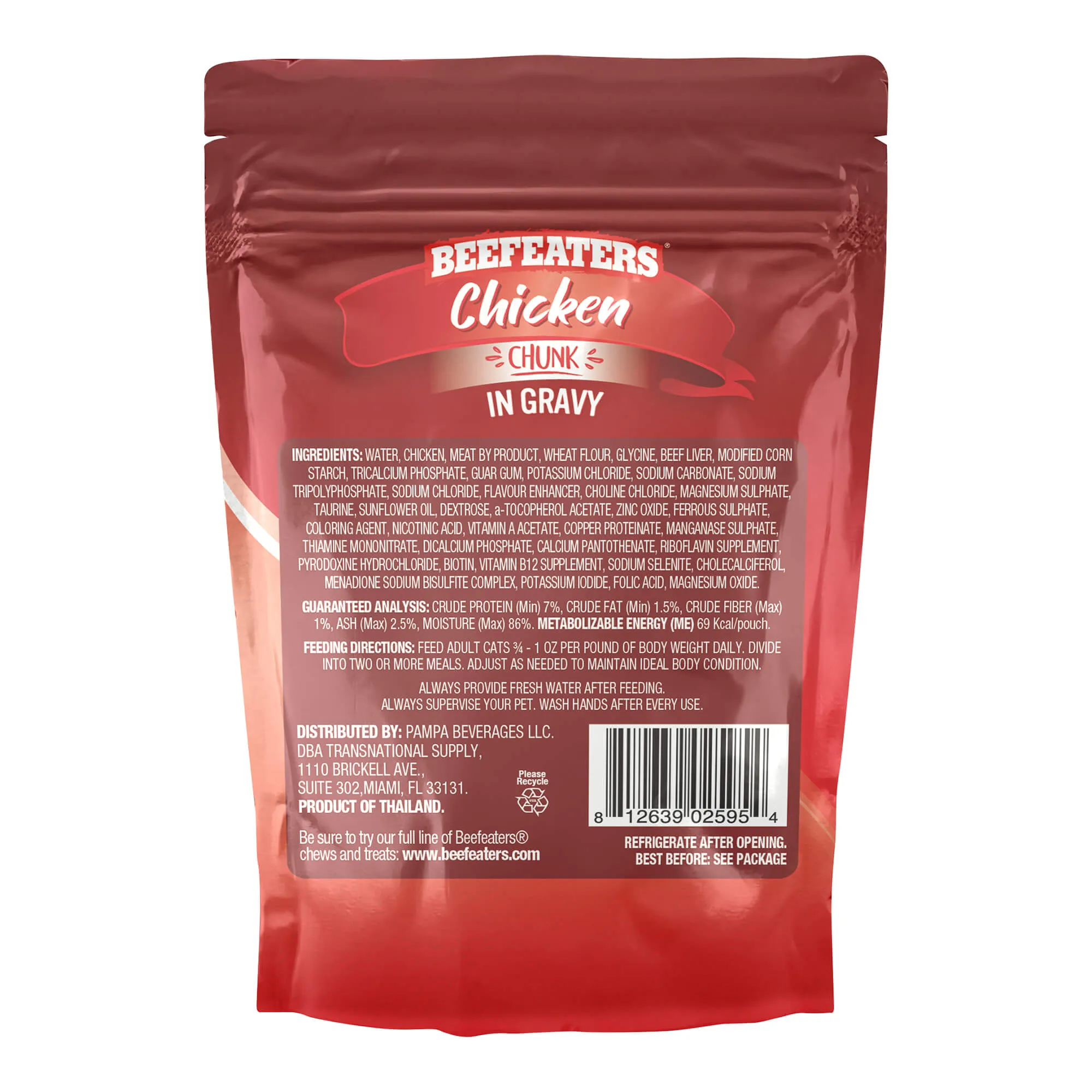 Beefeaters Wet Cat Food Pouch, Chicken Chunk in Gravy, 3 oz, Case of 24