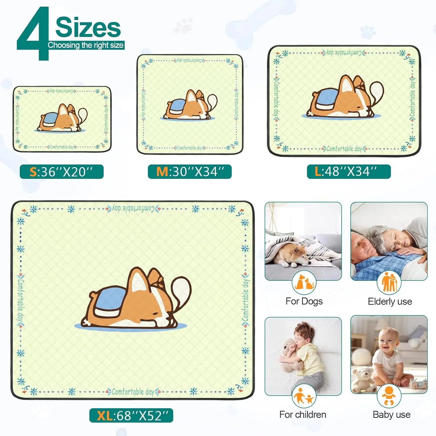 Bestio Pee Pads for Dogs Washable,30'' x 34" 2 Pack Reusable Dog Pads with Heavy Absorbent, Leak-Proof,Non-Slip for Pet Training,Dog Reusable Pee Pad for Pets Whelping Box, Potty Training