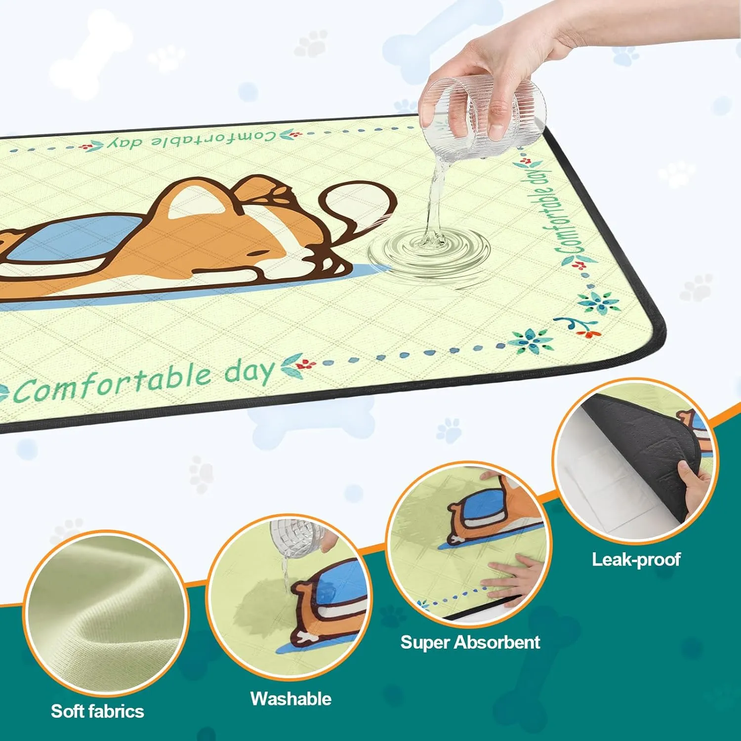 Bestio Pee Pads for Dogs Washable,30'' x 34" 2 Pack Reusable Dog Pads with Heavy Absorbent, Leak-Proof,Non-Slip for Pet Training,Dog Reusable Pee Pad for Pets Whelping Box, Potty Training