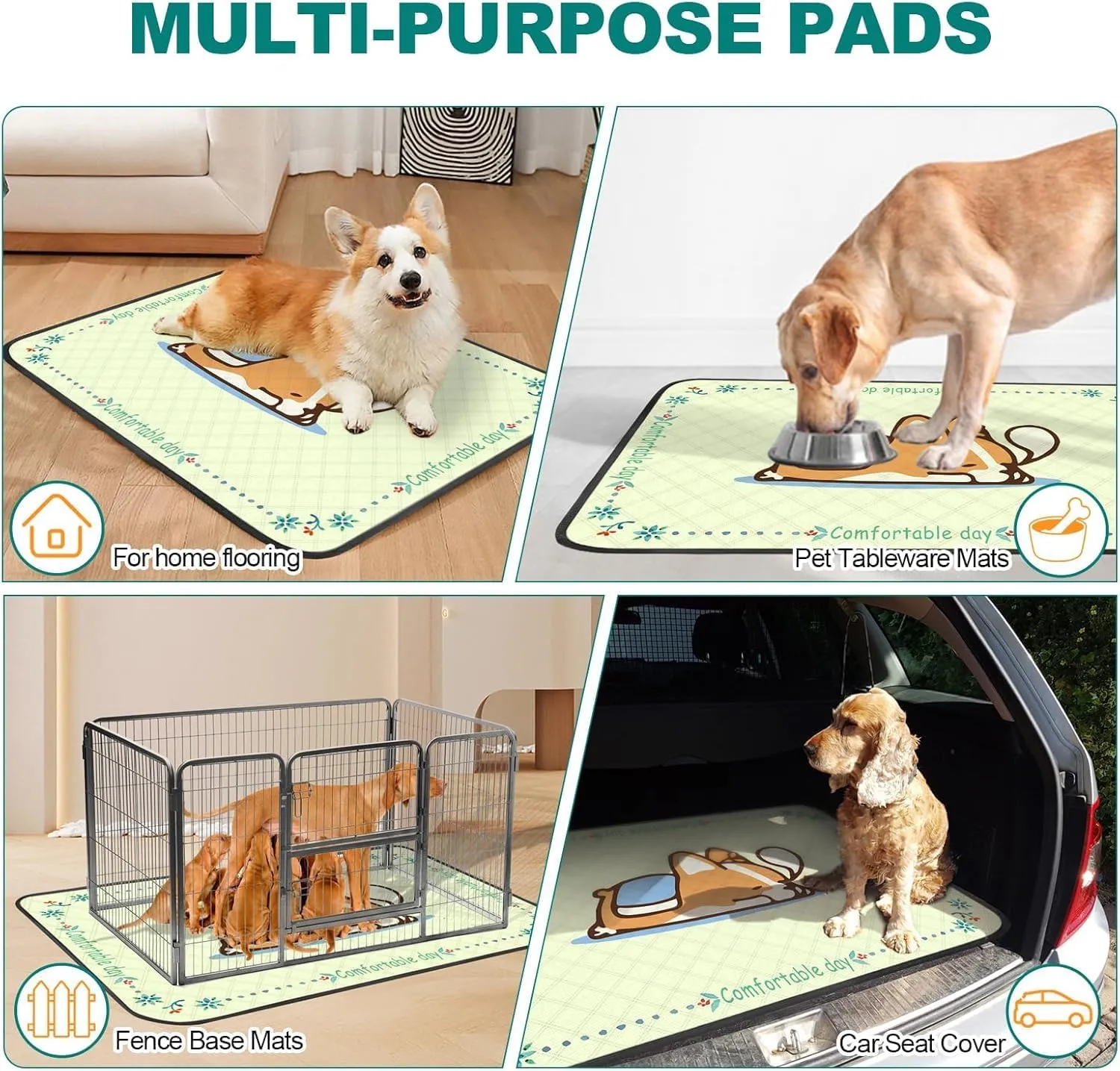 Bestio Pee Pads for Dogs Washable,30'' x 34" 2 Pack Reusable Dog Pads with Heavy Absorbent, Leak-Proof,Non-Slip for Pet Training,Dog Reusable Pee Pad for Pets Whelping Box, Potty Training