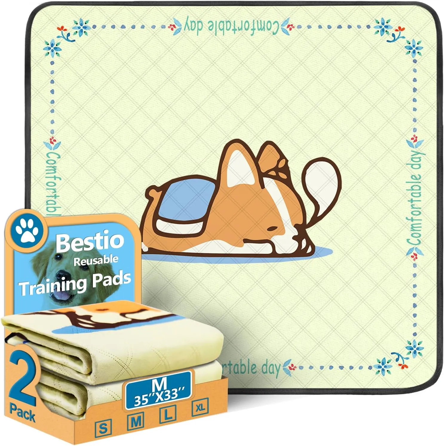 Bestio Pee Pads for Dogs Washable,30'' x 34" 2 Pack Reusable Dog Pads with Heavy Absorbent, Leak-Proof,Non-Slip for Pet Training,Dog Reusable Pee Pad for Pets Whelping Box, Potty Training