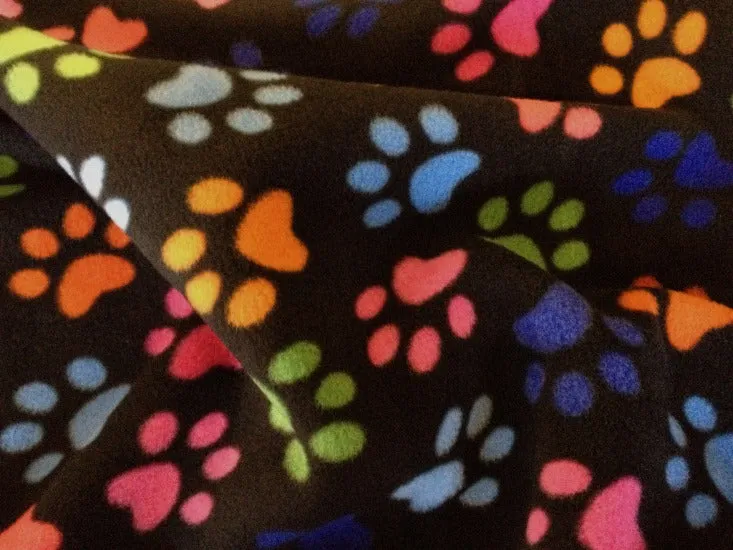 Black and Multi-coloured Paw print fleece steering wheel cover and seatbelt pads