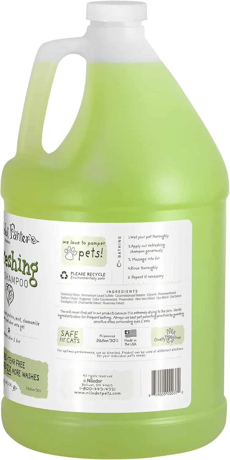 Bobbi Panter Refreshing Dog Shampoo, Hydrates & Soothes Skin & Fur, Minimizes Itching & Dander, Eucalyptus Mint Scent - 30:1 Concentrated Formula, Made in USA, Trusted by Professional Groomers, 1 Gal.