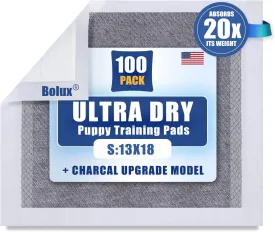 Bolux Dog and Puppy Training Pads Disposable Dog Pee Pads (100, Charcoal 13"*18")