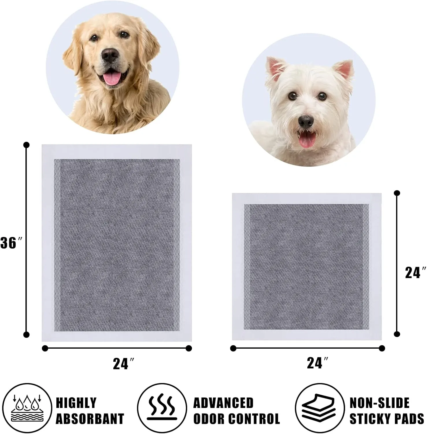 Bolux Dog and Puppy Training Pads Disposable Dog Pee Pads (100, Charcoal 13"*18")