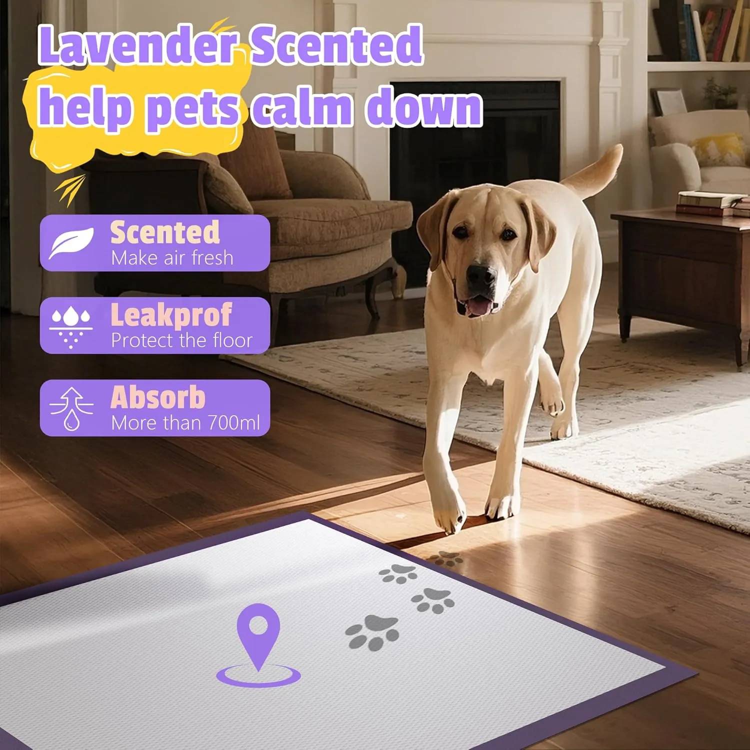 Boscute Lavender Scented Thicken 6 Layers Heavy Absorbent 30"x36" Pet Training Dog Pee Pads, Extra Large Polymer Leak-Proof Quick Dry Puppy Pee Pads, Disposable Pee Pads for Dogs Cats Rabbit 100Counts