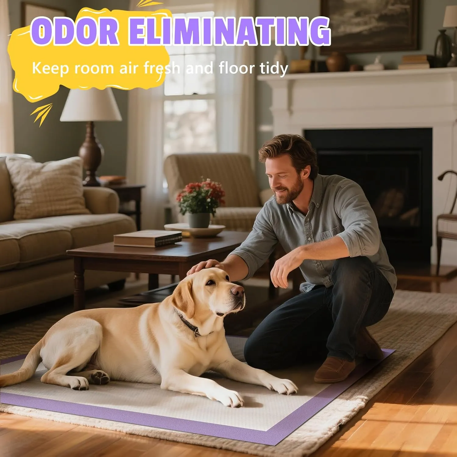 Boscute Lavender Scented Thicken 6 Layers Heavy Absorbent 30"x36" Pet Training Dog Pee Pads, Extra Large Polymer Leak-Proof Quick Dry Puppy Pee Pads, Disposable Pee Pads for Dogs Cats Rabbit 100Counts