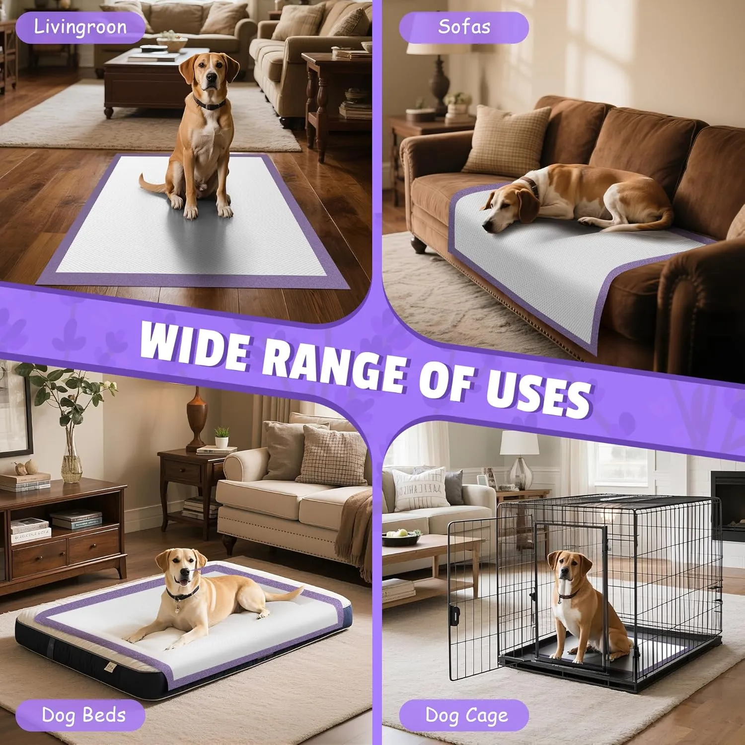 Boscute Lavender Scented Thicken 6 Layers Heavy Absorbent 30"x36" Pet Training Dog Pee Pads, Extra Large Polymer Leak-Proof Quick Dry Puppy Pee Pads, Disposable Pee Pads for Dogs Cats Rabbit 100Counts