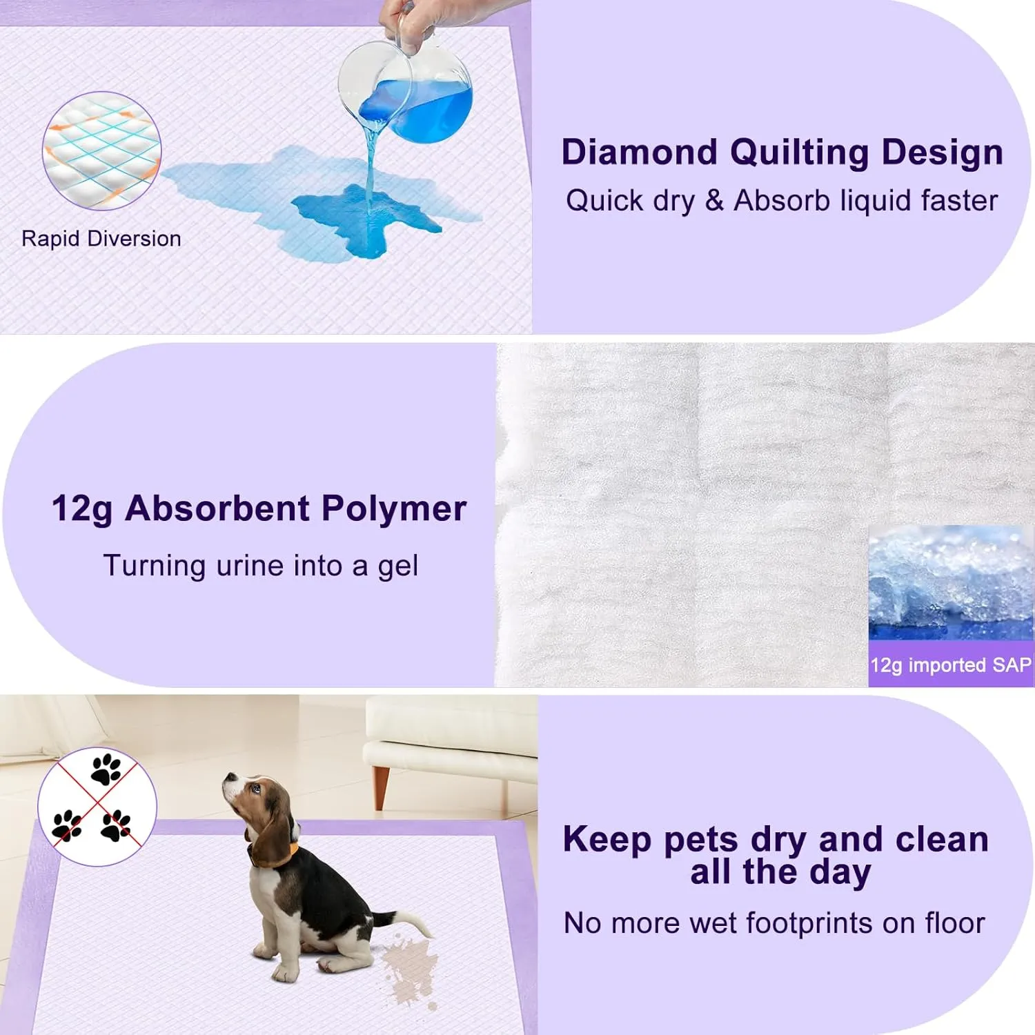 Boscute Lavender Scented Thicken 6 Layers Heavy Absorbent 30"x36" Pet Training Dog Pee Pads, Extra Large Polymer Leak-Proof Quick Dry Puppy Pee Pads, Disposable Pee Pads for Dogs Cats Rabbit 100Counts