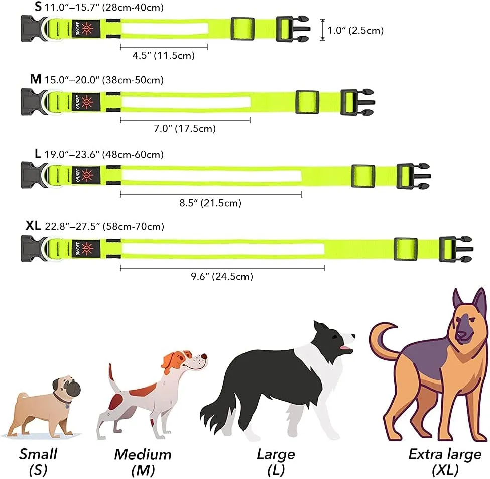 BSEEN Light Up Dog Collar, Rechargeable LED Dog Collar Reflective Pet Glow Collar Dog Lights for Night Walking (Neon Green, Medium)