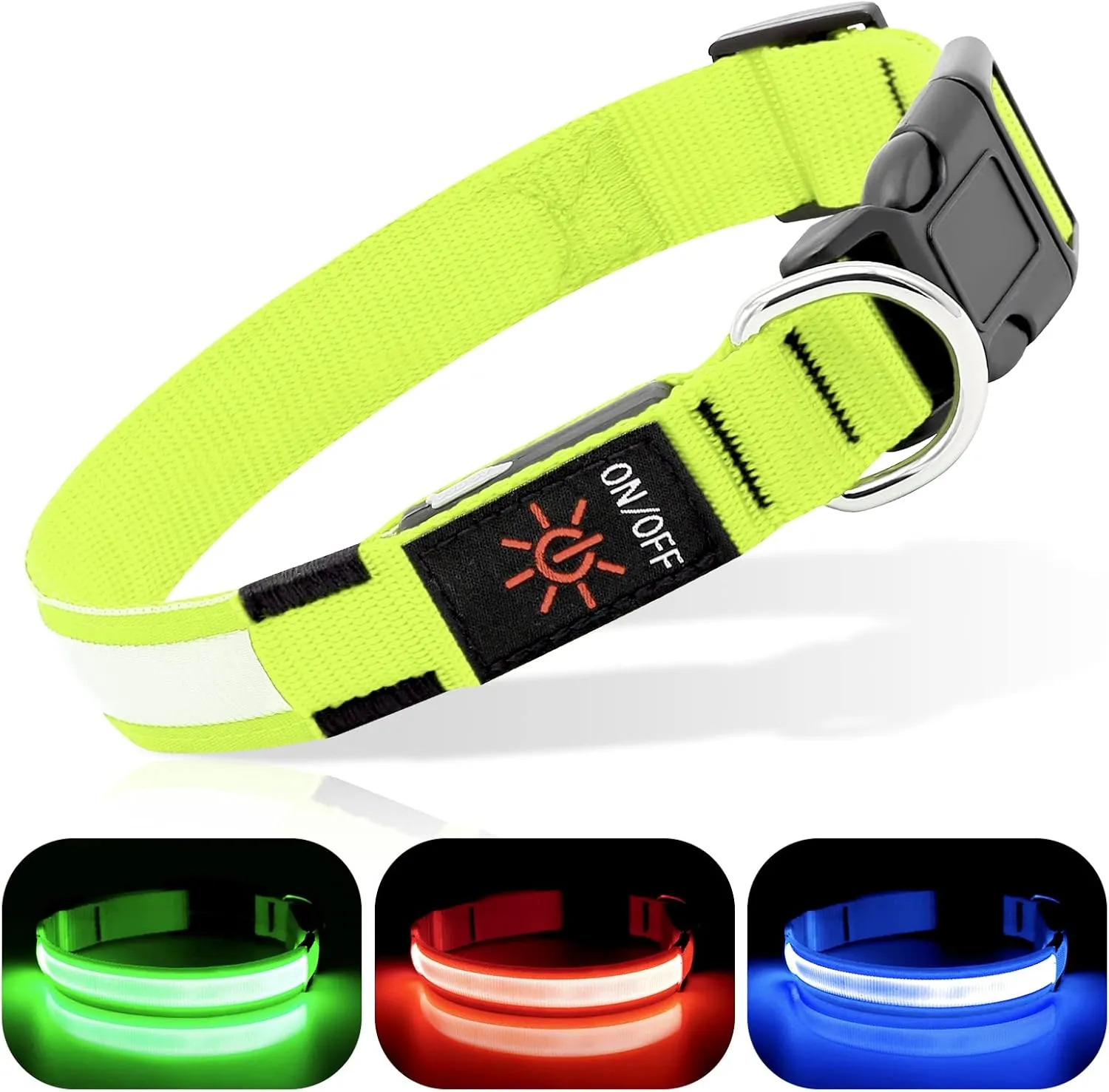 BSEEN Light Up Dog Collar, Rechargeable LED Dog Collar Reflective Pet Glow Collar Dog Lights for Night Walking (Neon Green, Medium)