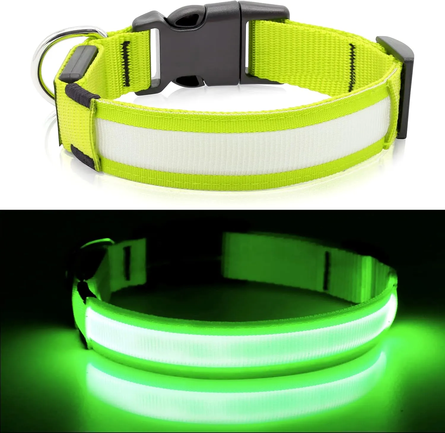 BSEEN Light Up Dog Collar, Rechargeable LED Dog Collar Reflective Pet Glow Collar Dog Lights for Night Walking (Neon Green, Medium)