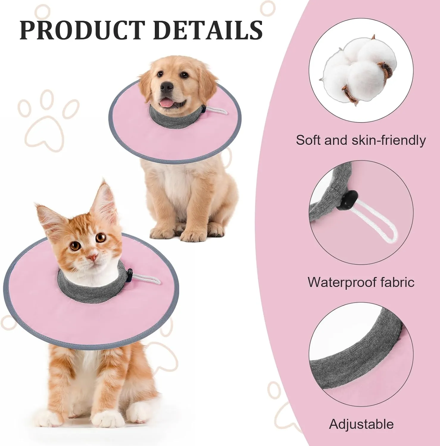 Cat Cone Collar Soft, Cat Recovery Collar to Stop Licking, Waterproof Cats Donut Collars, Adjustable Cats Collars(Pink)
