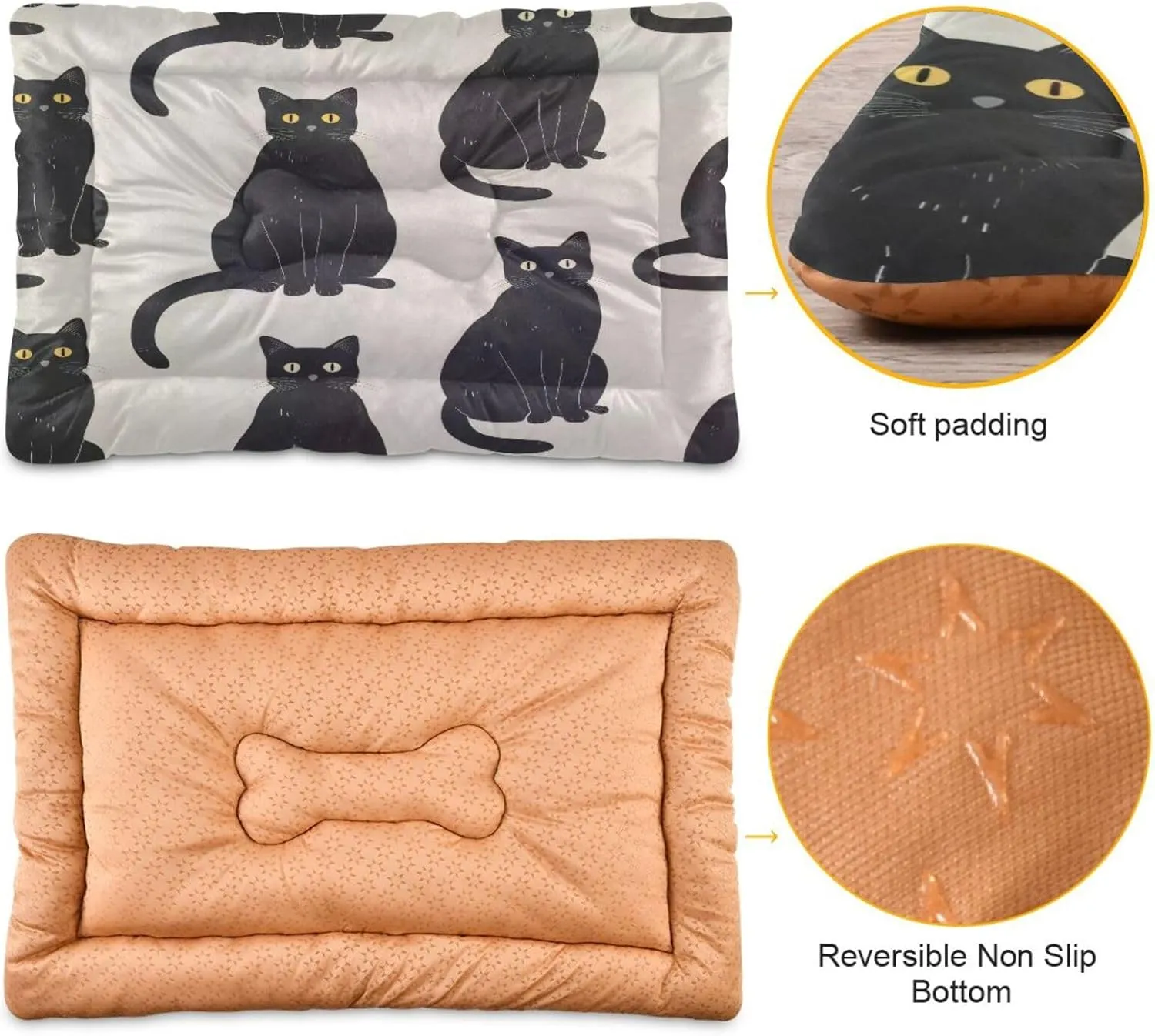 Dog Bed Mat No-Slip Self Warming Crate Mat Comfy & Thick Pet Sleeping Mat Machine Washable Kennel Pad Dog Bed for for Medium Small Dogs, 36" x 24", Black Cat