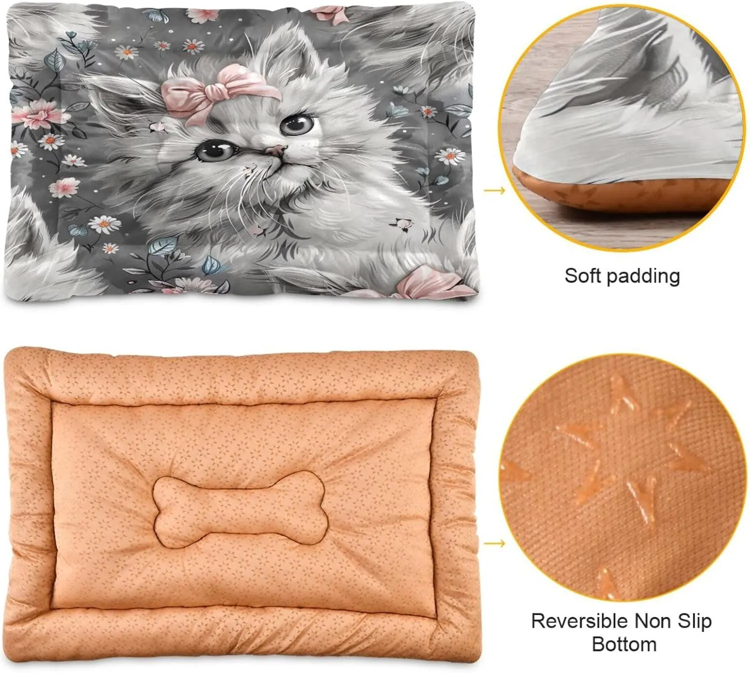 Dog Bed Mat No-Slip Self Warming Crate Mat Comfy & Thick Pet Sleeping Mat Machine Washable Kennel Pad Dog Bed for for Medium Small Dogs, 36" x 24", White Cats