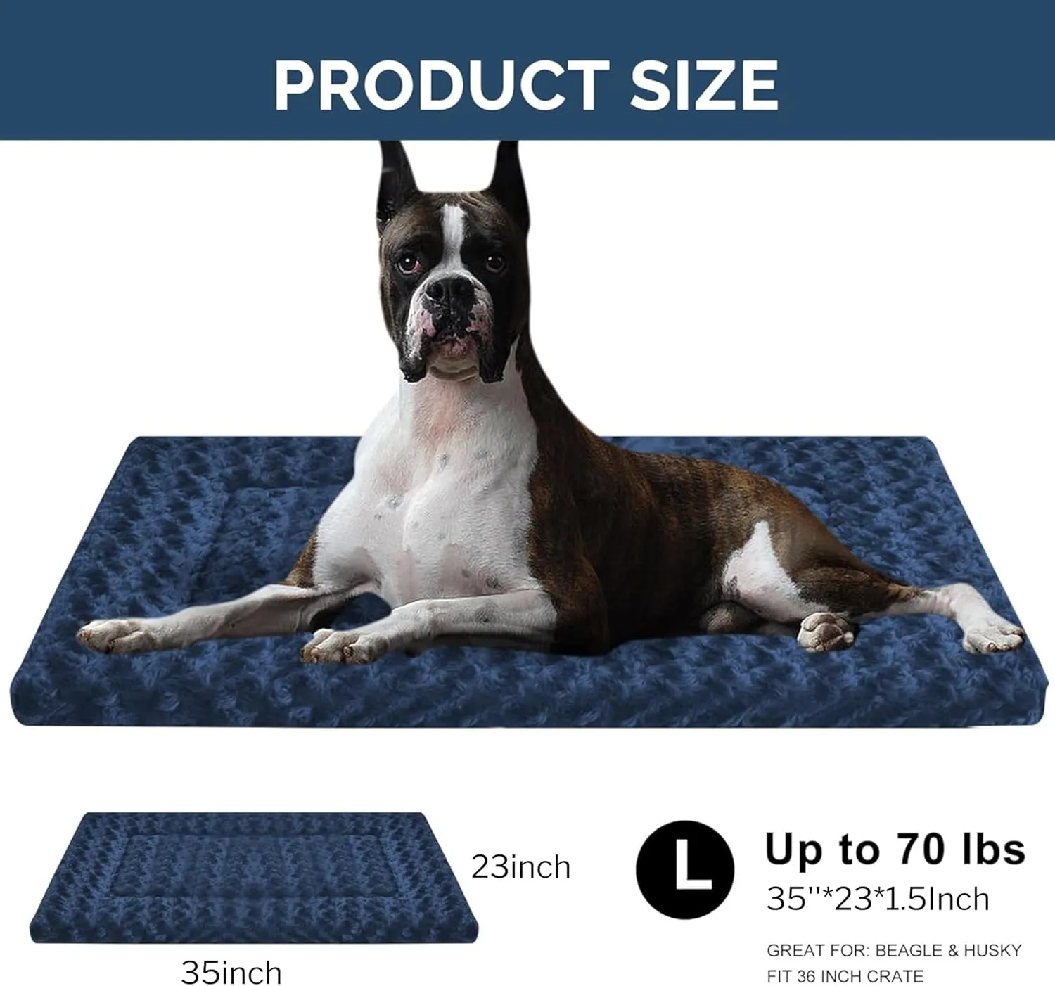 Dog Beds Crate Pad, Dog Bed Mat for Large Dogs Sleeping, Soft, Durable, Washable & Anti-Slip Crate Pads, Reversible Kennel Mat L(35*23*1.5)