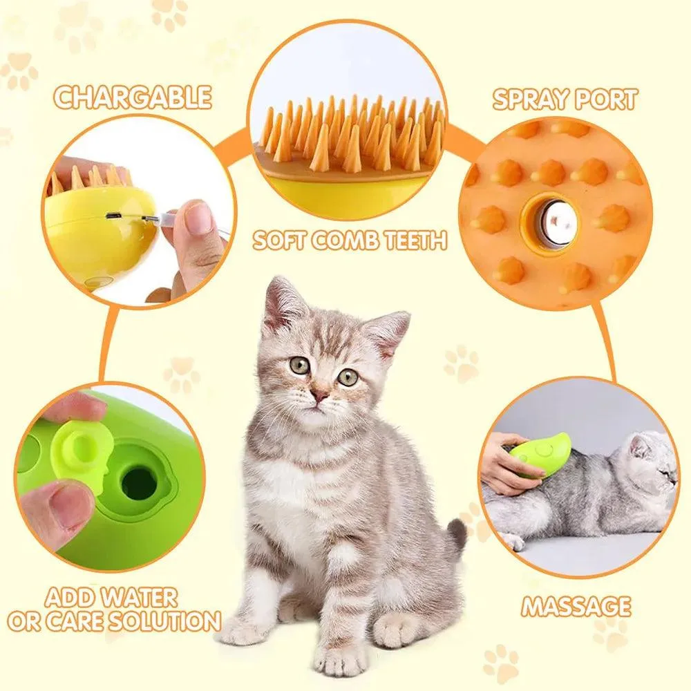 Dog Cat Steamer Brush Pet Grooming Tool Shedding 3 in 1 Electric Sprayers Massage Combs