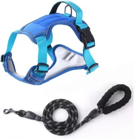 Dog Harness,Escape Proof Dog Harness, Pet Harness with Leash,Adjustable Soft Padded Dog Vest, Reflective No-Choke Pet Oxford Vest, Strong and Durable Pet Carrier (Bule, Medium)