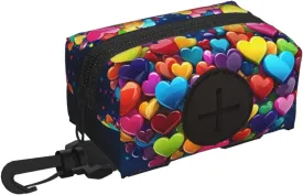 Dog Poop Bag Holder For Leash, Lightweight Dispenser For Pet Waste Bags Colourful Heart Puppy Potty Carrier Small Doggy Zipper Pouch With Carabiner Clip