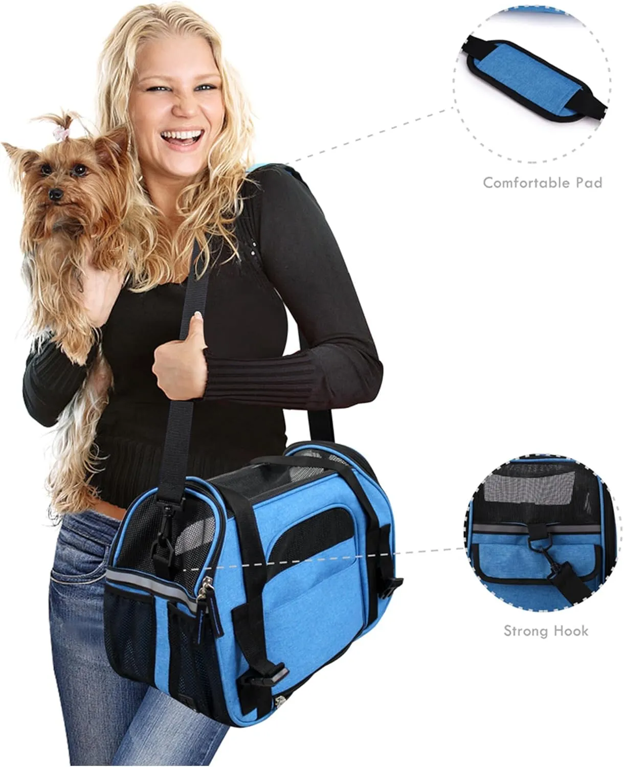 Dog Purse Carrier for Small Dogs, Soft-Sided Tote Bags with Pocket Dog Travel Supplies Portable Dog Sling with Anti-Slip Bottom (Turquoise-17in)