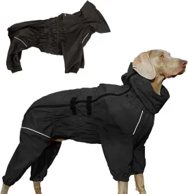 Dog Raincoat with Side Zipper Reflective Tape and Leash Holes,Waterproof Windproof Dirt-Resistant Warmth Dog Jacket with Elasticized Belly and Cuff Designs, Four Legs Design, Elastic Edge- Black M