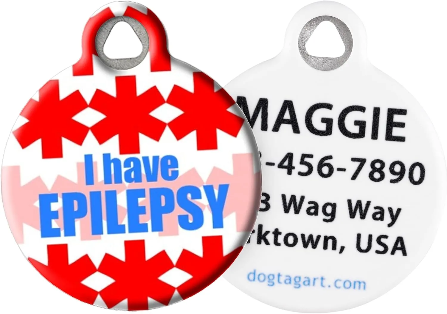 Dog Tag Art Epilepsy Medical Alert Pet ID Tag for Dogs and Cats, Silent Dog Tag with Customized Identification Information - Small .875" Diameter