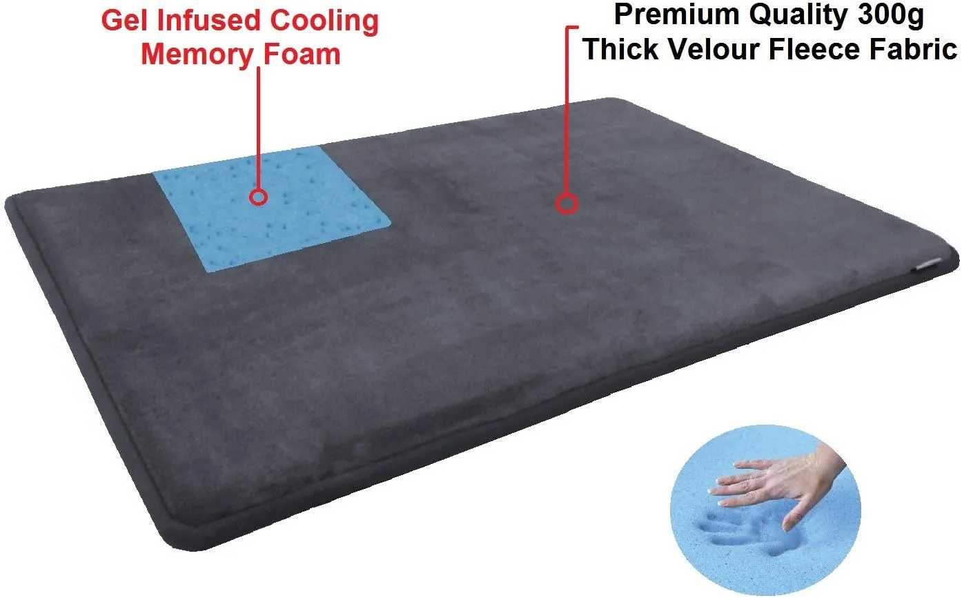 Dogbed4less Gel-Infused Large Memory Foam Fleece Pet Dog Bed Mat Pillow Topper with Waterproof Anti Slip Rubber Bottom - Fit 42"X28" Crate, Grey