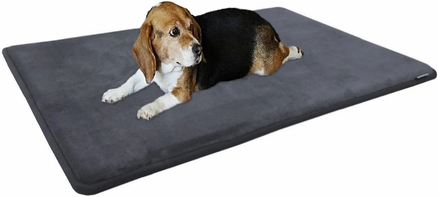 Dogbed4less Gel-Infused Large Memory Foam Fleece Pet Dog Bed Mat Pillow Topper with Waterproof Anti Slip Rubber Bottom - Fit 42"X28" Crate, Grey