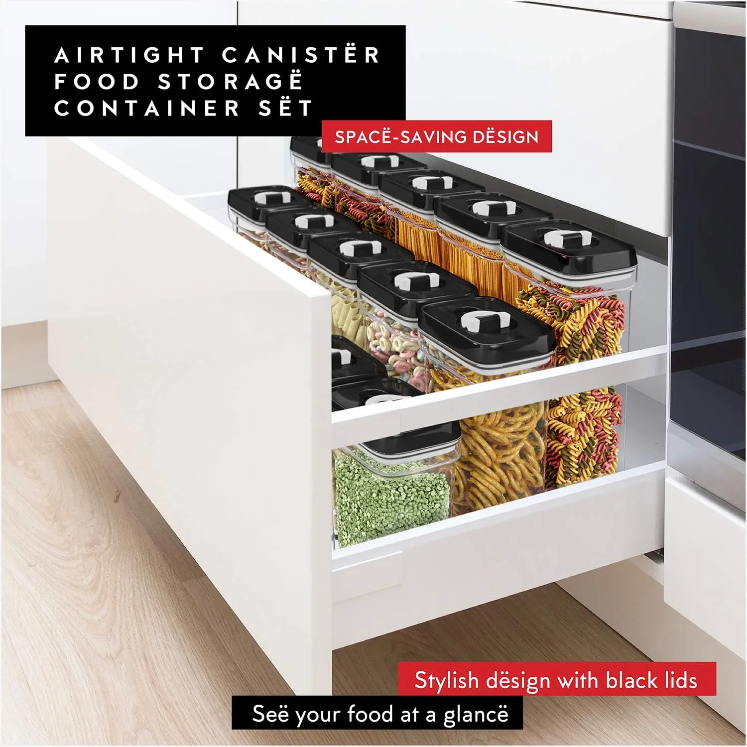DWLLZA KITCHEN Airtight Food Storage Containers with Lids  6 Piece Set Air Tight Kitchen Storage Containers for Pantry Organization and Storage - Clear Plastic BPA-Free - Keeps Food Fresh & Dry