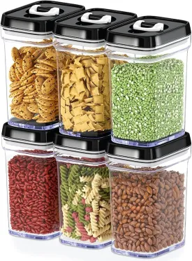 DWLLZA KITCHEN Airtight Food Storage Containers with Lids  6 Piece Set Air Tight Kitchen Storage Containers for Pantry Organization and Storage - Clear Plastic BPA-Free - Keeps Food Fresh & Dry