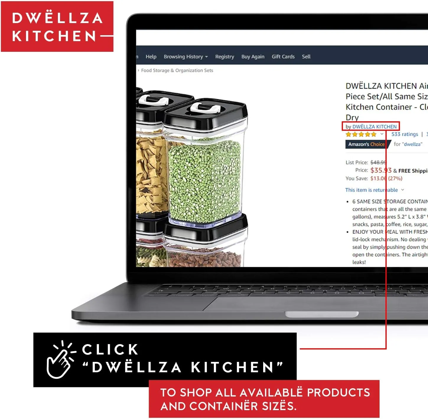 DWLLZA KITCHEN Airtight Food Storage Containers with Lids  6 Piece Set Air Tight Kitchen Storage Containers for Pantry Organization and Storage - Clear Plastic BPA-Free - Keeps Food Fresh & Dry