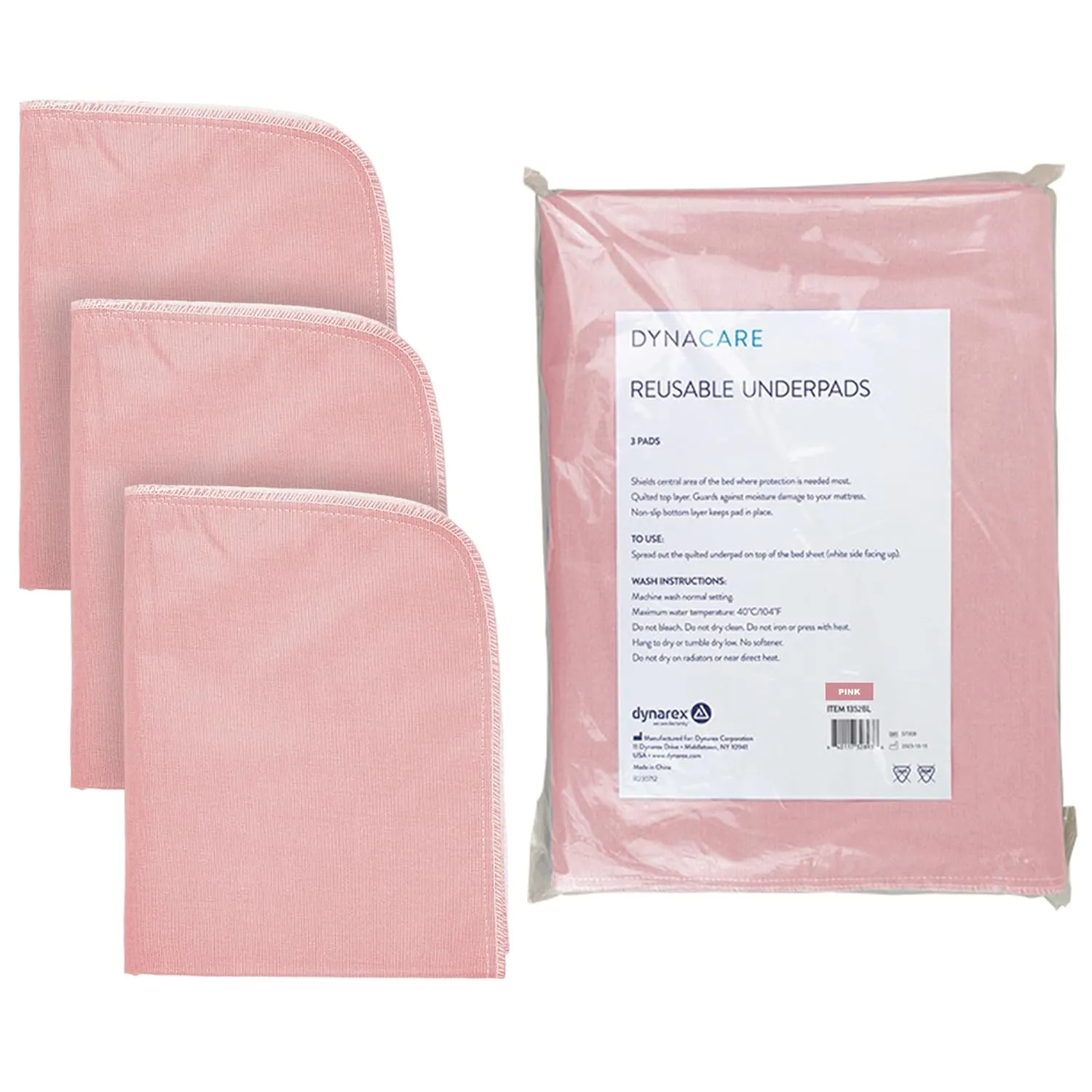 Dynarex Incontinence Bed Pads - Reusable & Washable Waterproof Pee Pads for Kids, Adults, Elderly - 1 Bag of 3 Pads - 34" x 36", Pink