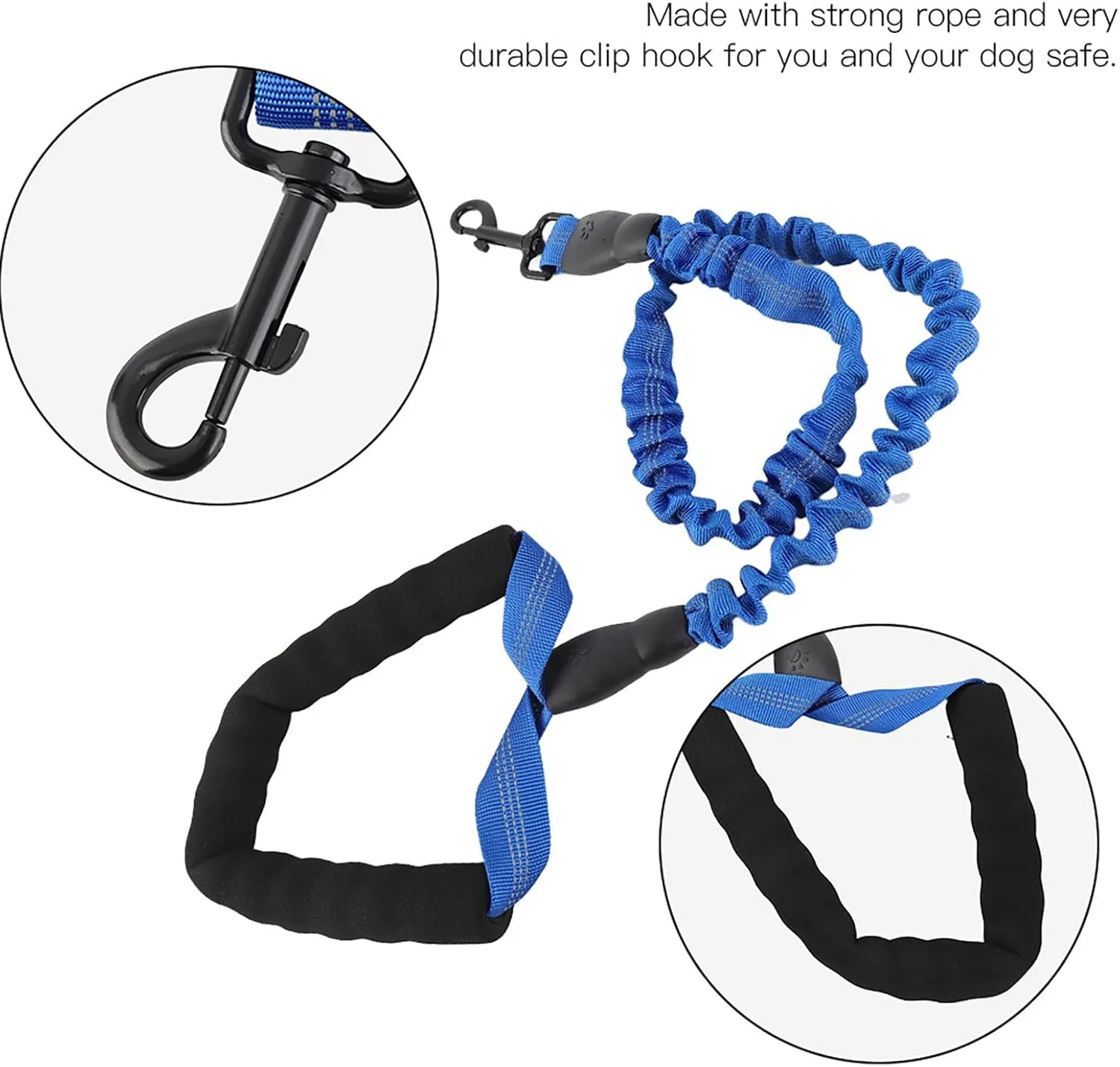 Elastic Dog Leash 3.28ft | Strong Rope with Comfortable Handle | Shock - Absorbing Training Leash for Walking/Running/Hiking | Secure Clip Hook for Small to Large Dogs (Blue)