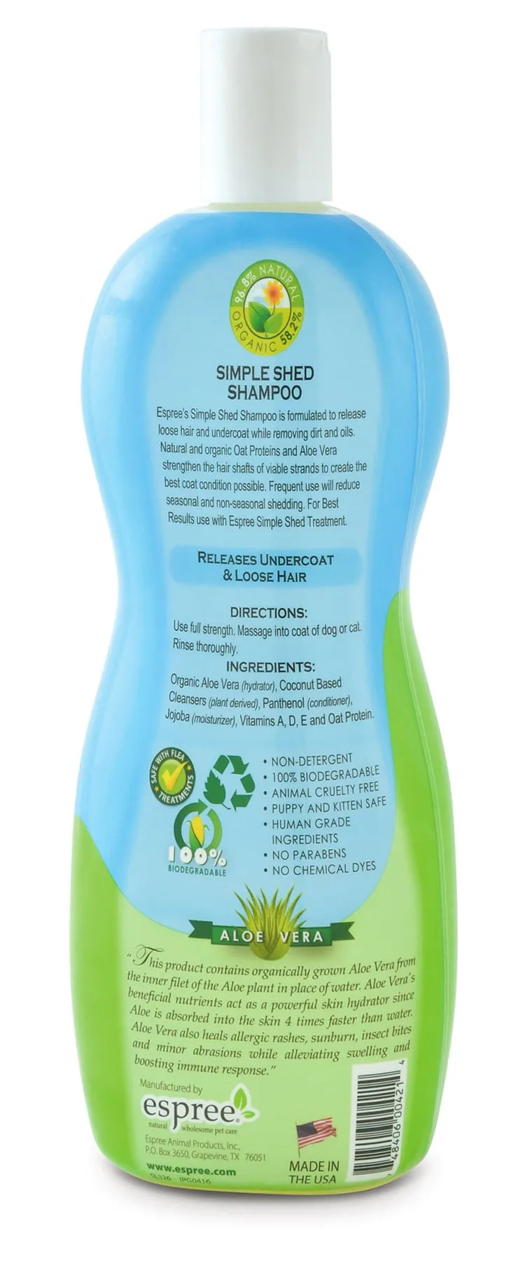 Espree Simple Shed Pet Shampoo with Aloe Vera
