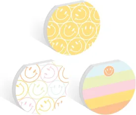 Gotcha Covered Notebooks Smiley Face Sticky Note Pad Assortment/Set Of 3 Round Flat Top Happy Note Pads / 3.5" Retro Rainbow Sticky Notes / 50 Sheets Per Pad/Made In USA